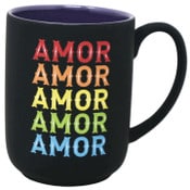 Wholesale - 18oz BLACK SOFT TOUCH RAINBOW AMOR MUG, UPC: 840104948538
